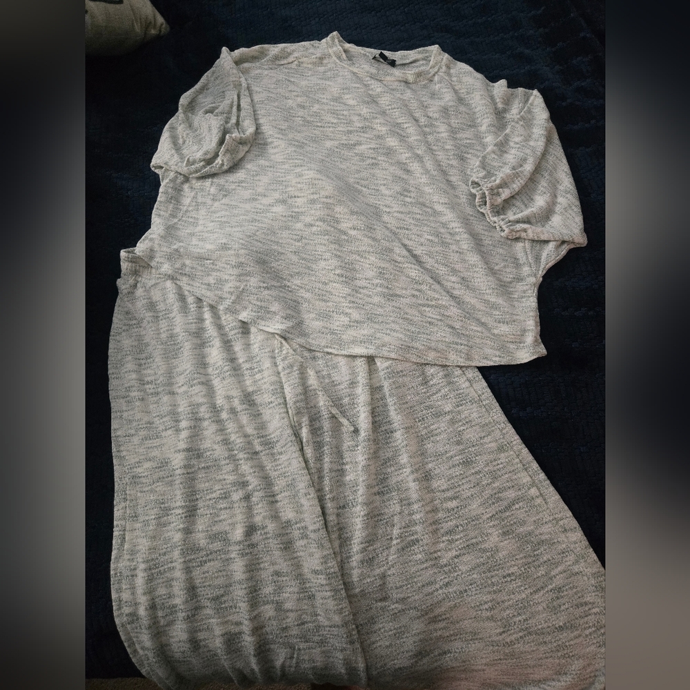 Gray Knit Top and Skirt Set